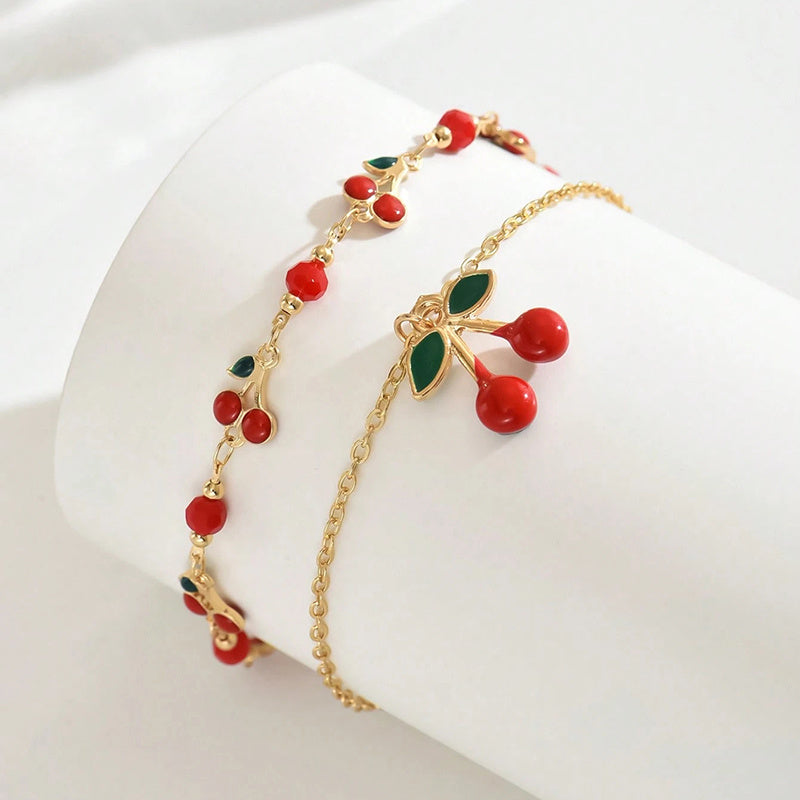 Set de Brățări Duble pentru Glezne CherryTwist – Proaspete și la Modă
