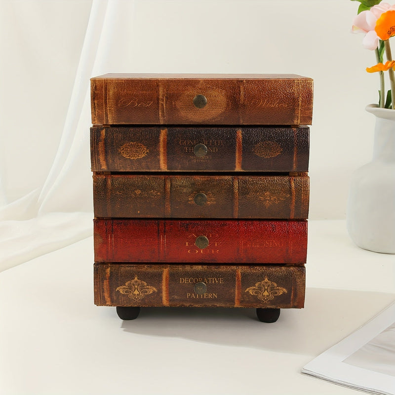 Klasyczna Pudełko w Kształcie Książki z Pięcioma Szufladami – Ponadczasowa Organizacja dla Domu i Biura