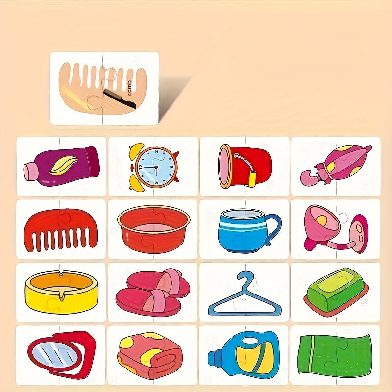 Set educațional de puzzle pentru copii – 16 piese cu imagini interesante cu profesii, vehicule și legume