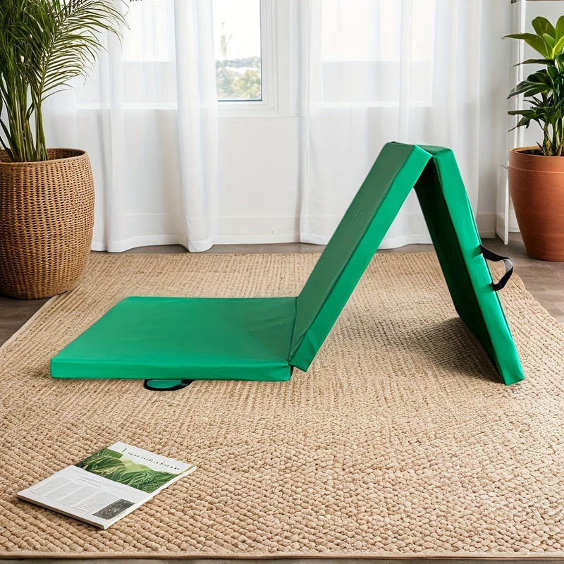 Saltea portabilă de yoga sub formă de triptic cu umplutură groasă, suprafață antiderapantă din PU și mâner