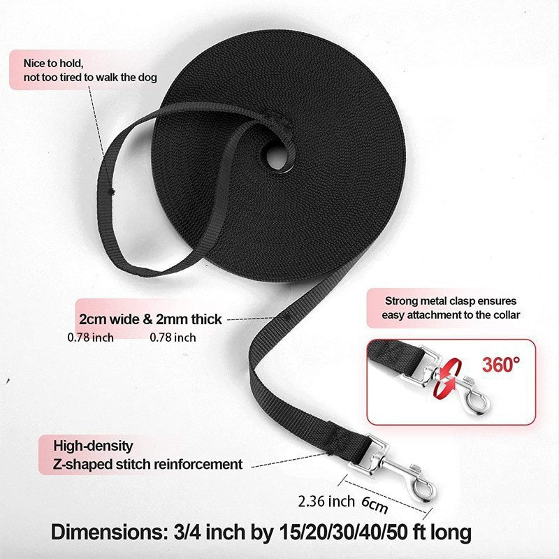 Lesă lungă din nailon pentru câine – Ideală pentru antrenament și activități în aer liber