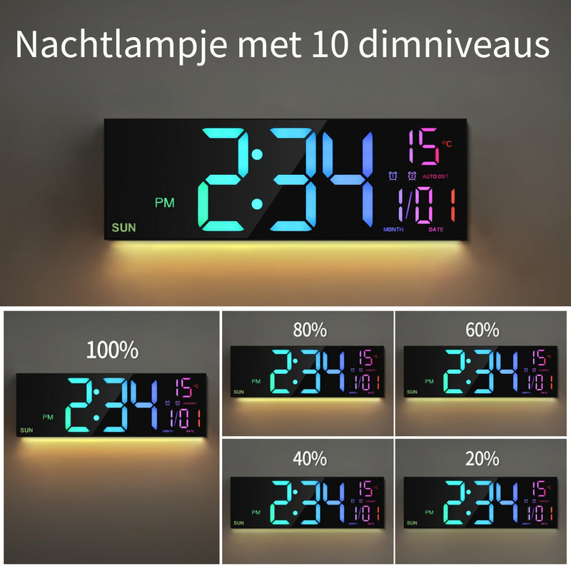 LumiWall Digitální Nástěnné Hodiny – Velké, Barevné a Snadno Čitelné