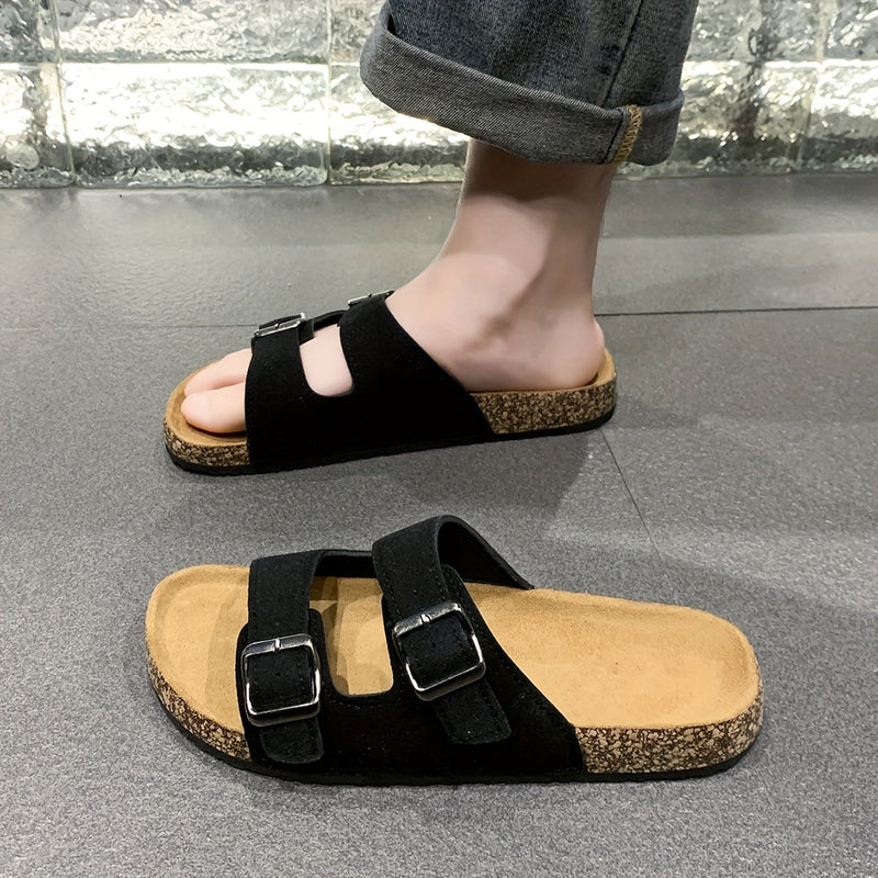 Papuci retro cu două catarame reglabile pentru bărbați – confortabili și stilati pentru bărbați