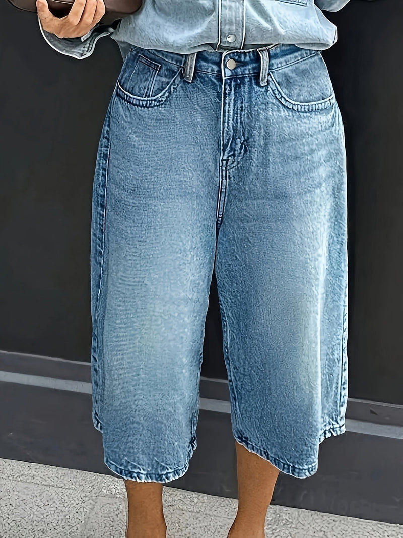 Szorty dżinsowe Plus Size z wysokim stanem – Casual Szerokie Spodenki Letnie z Kieszeniami