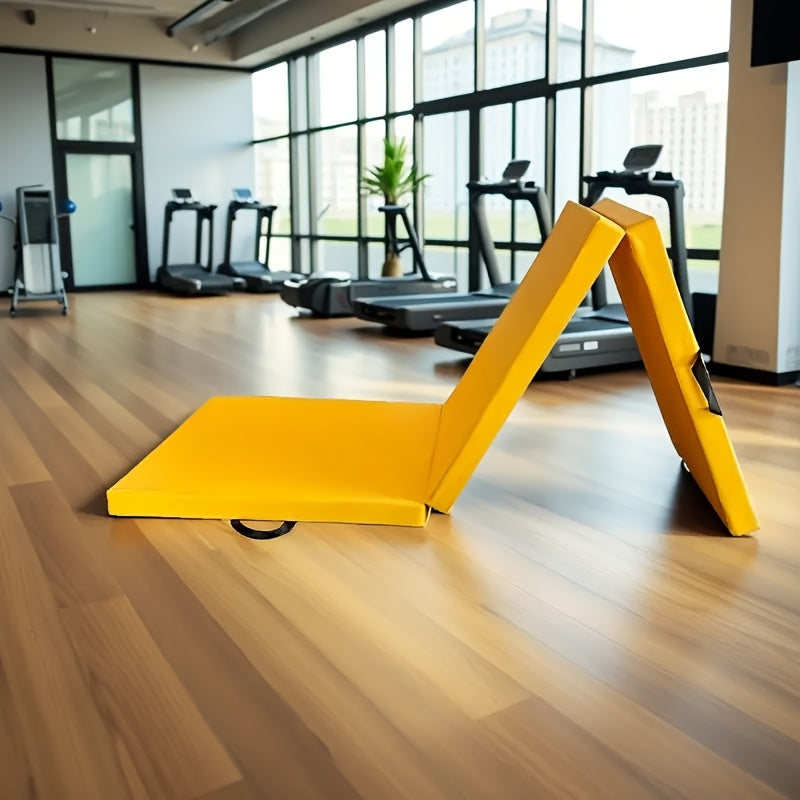 Saltea portabilă de yoga sub formă de triptic cu umplutură groasă, suprafață antiderapantă din PU și mâner