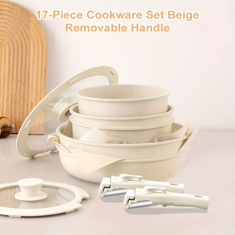 Set de vase ceramice cu 17 elemente – inclusiv mânere detașabile și friteuză adâncă
