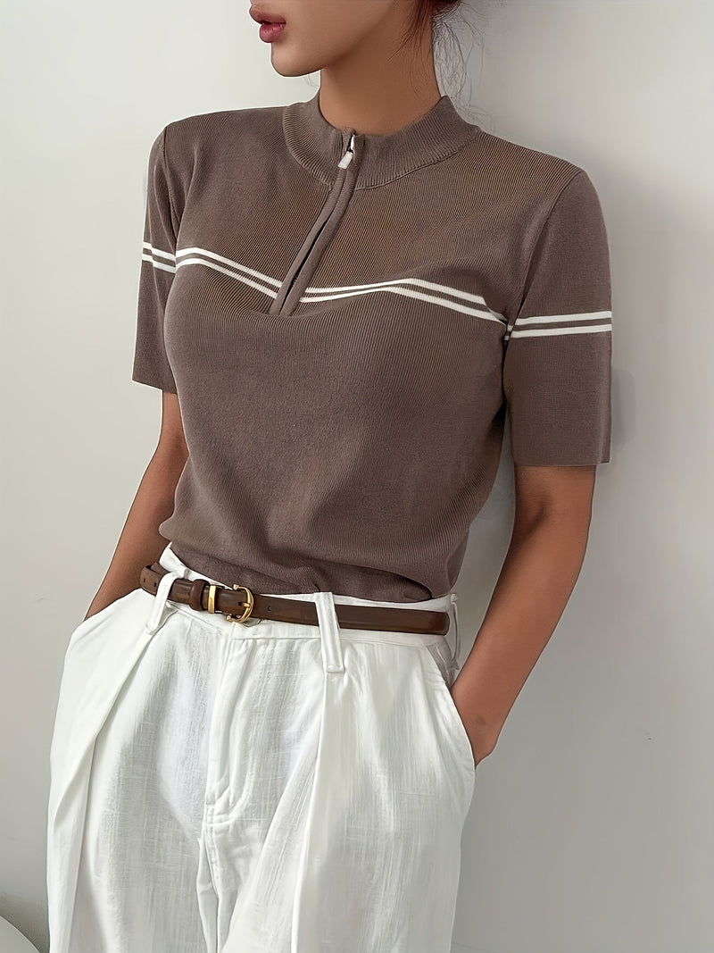 Damska Polo Koszulka w Paski z Zamek – Lekka Letnia Casual Top