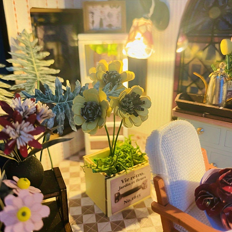 DIY Miniaturowy Szklarnia-Domek z Oświetleniem – Ręcznie Wykonana 3D Układanka do Kreatywnej Dekoracji