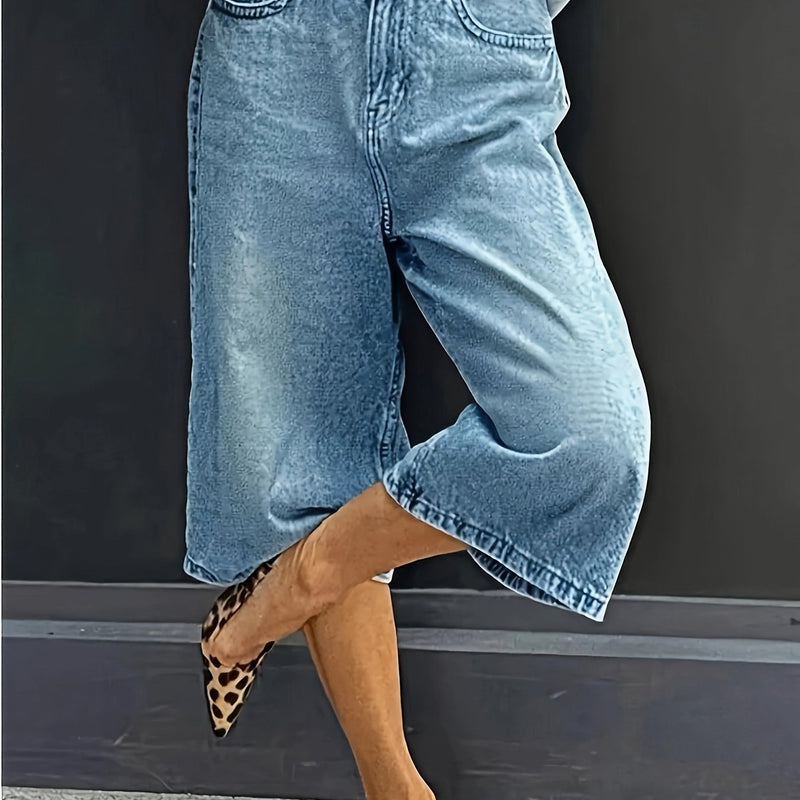 Szorty dżinsowe Plus Size z wysokim stanem – Casual Szerokie Spodenki Letnie z Kieszeniami