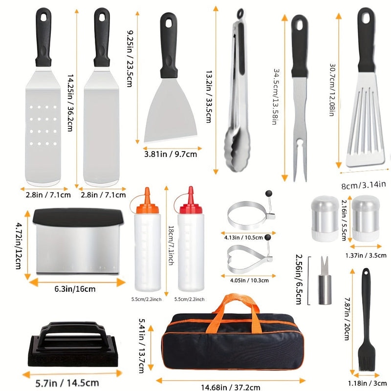 Set de 20 de unelte pentru grătar din oțel inoxidabil – Tot ce ai nevoie pentru grătarul perfect