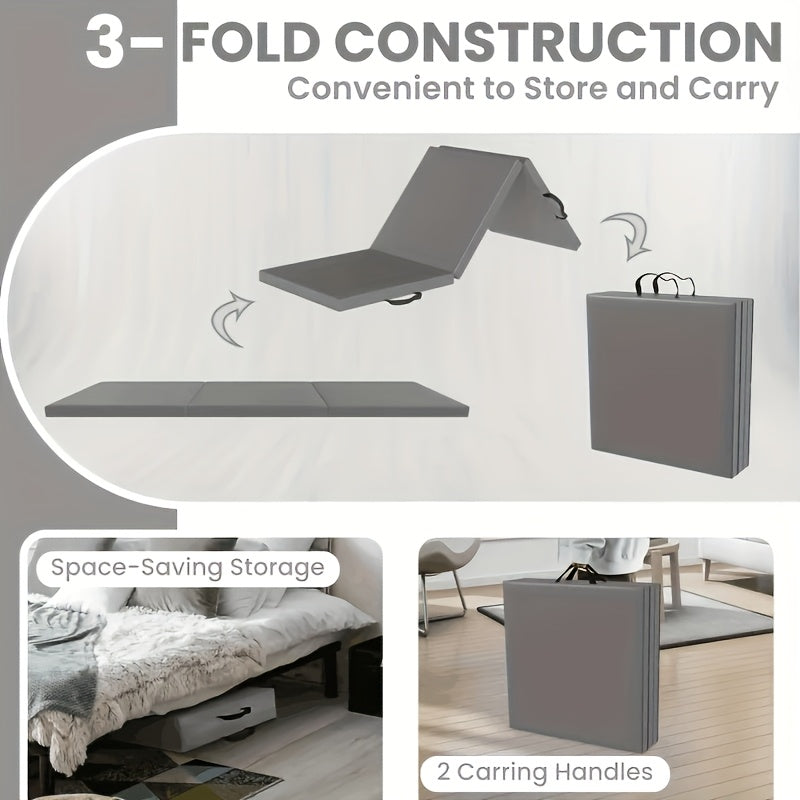 Saltea portabilă de yoga sub formă de triptic cu umplutură groasă, suprafață antiderapantă din PU și mâner