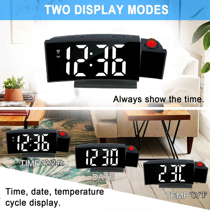 Cyfrowy Projektor Budzik – Wyświetlacz LED i Funkcja Drzemki z Regulacją Jasności