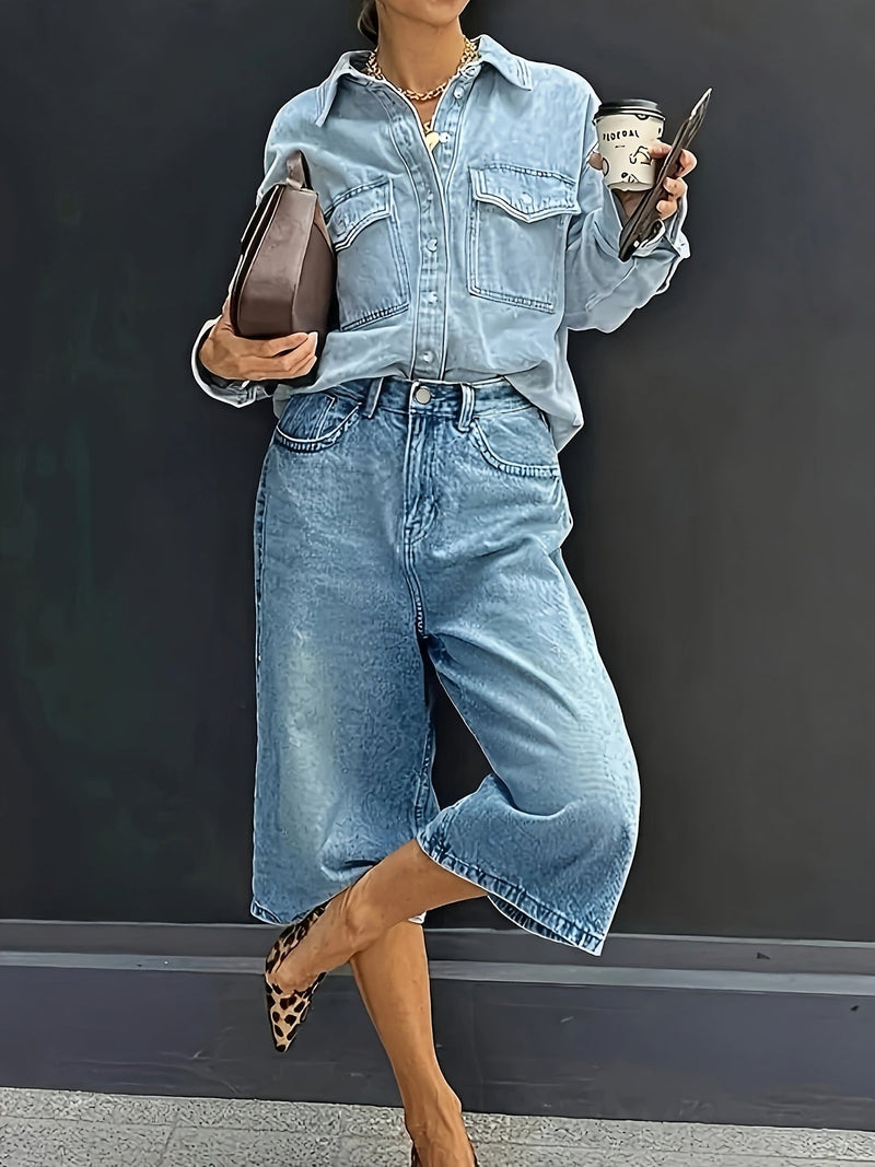 Szorty dżinsowe Plus Size z wysokim stanem – Casual Szerokie Spodenki Letnie z Kieszeniami