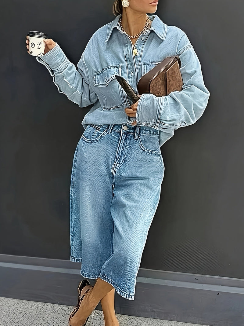 Szorty dżinsowe Plus Size z wysokim stanem – Casual Szerokie Spodenki Letnie z Kieszeniami