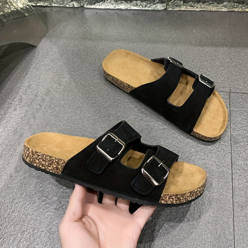 Papuci retro cu două catarame reglabile pentru bărbați – confortabili și stilati pentru bărbați