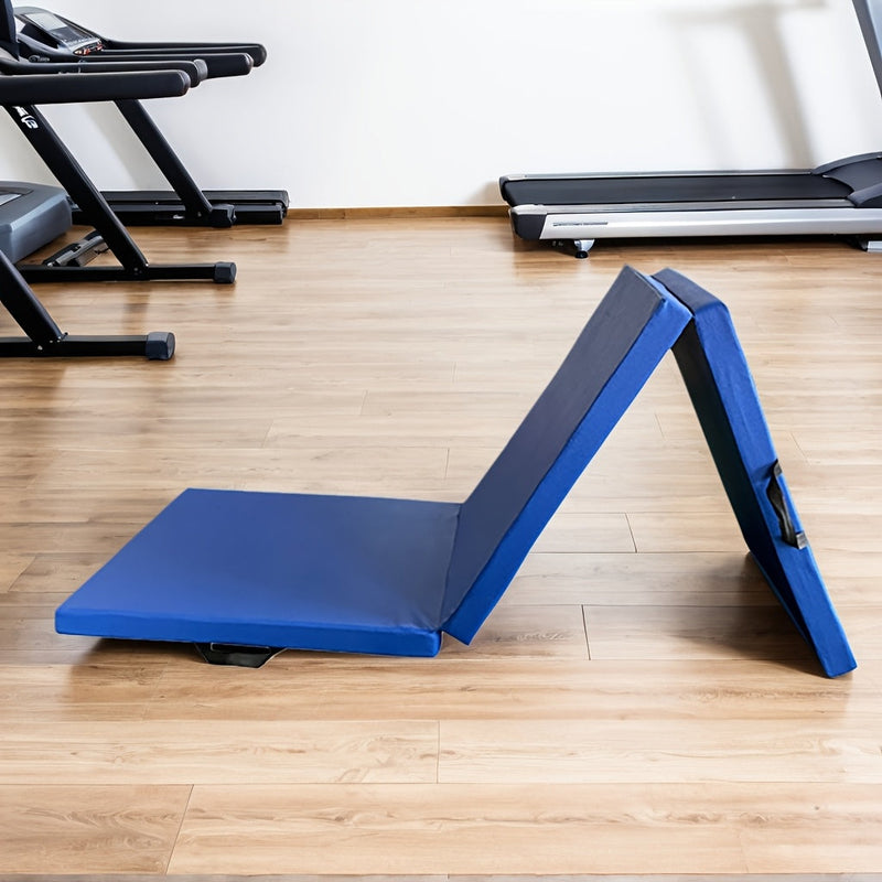 Saltea portabilă de yoga sub formă de triptic cu umplutură groasă, suprafață antiderapantă din PU și mâner