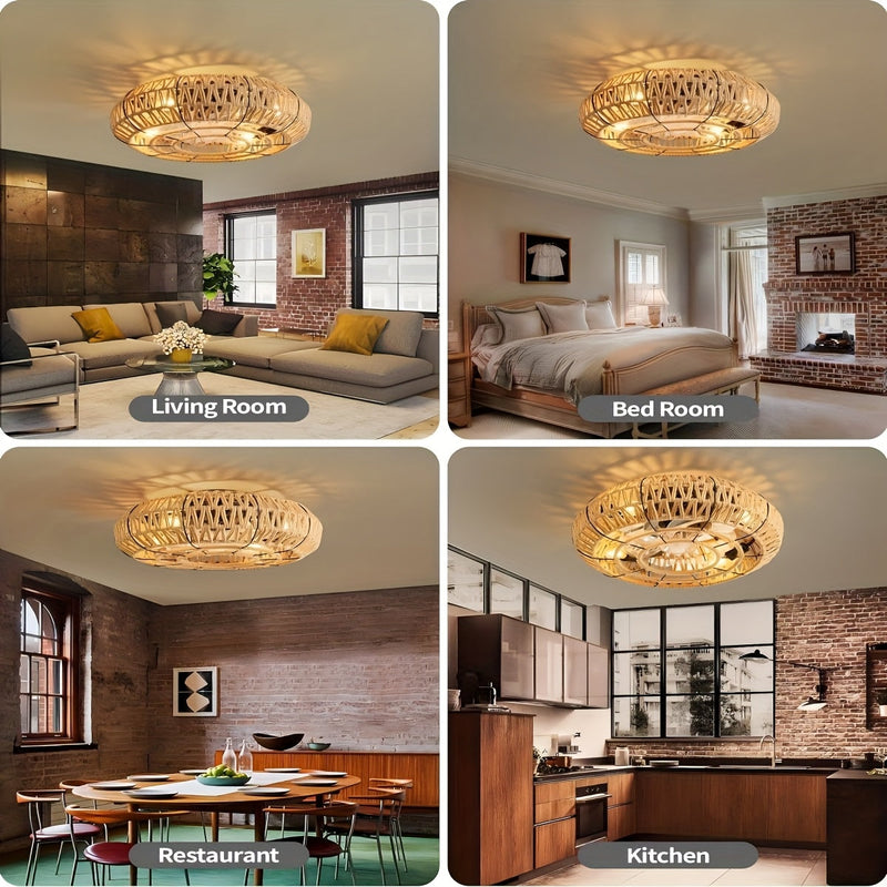 Ručně vyrobený stropní ventilátor z ratanu – Zen styl a funkčnost