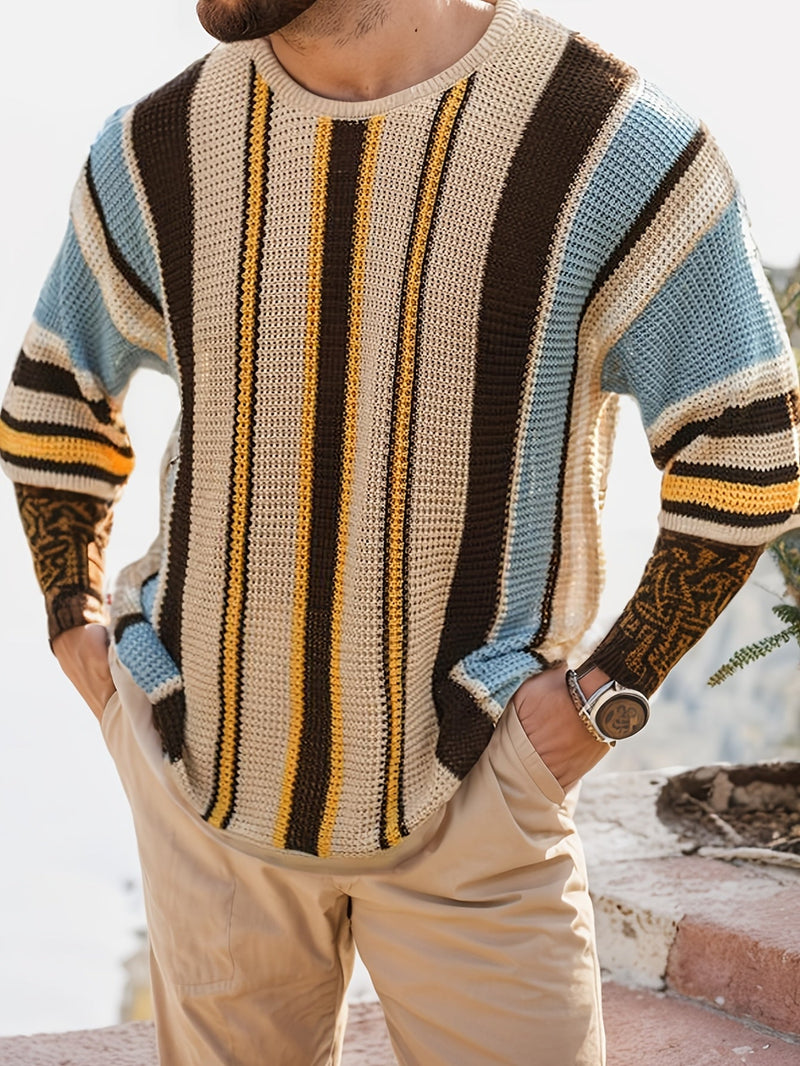 Casualowy Dziany Sweter w Paski – Wygodny i Przewiewny