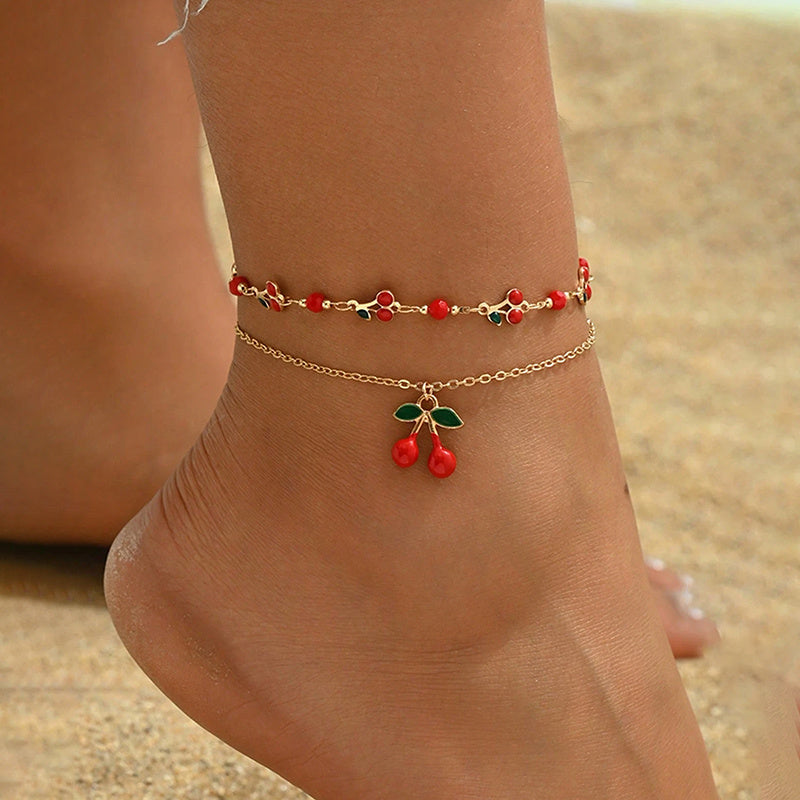 Set de Brățări Duble pentru Glezne CherryTwist – Proaspete și la Modă