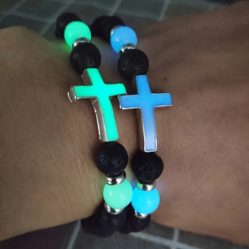 Świecący w Ciemności Kralenarmband z Krzyżem - Dla Unikalnego Stylu