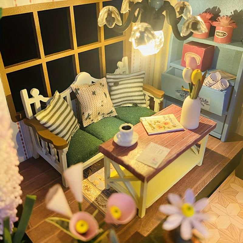 DIY Miniaturowy Szklarnia-Domek z Oświetleniem – Ręcznie Wykonana 3D Układanka do Kreatywnej Dekoracji