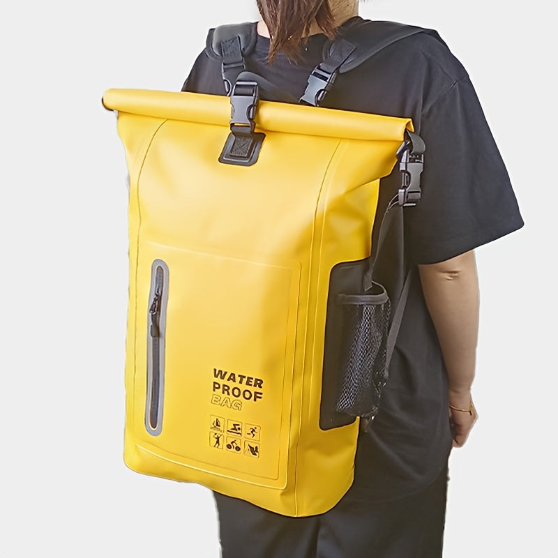 Wodoodporny plecak 25L z rolką, z wieloma kieszeniami, solidnym zapięciem klamrowym i siatkową kieszenią boczną