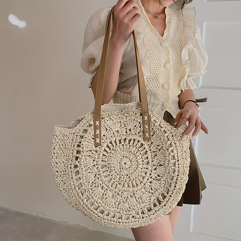 SunWave Ronde Torba Słomiana na Ramię – Casual i Przewiewna