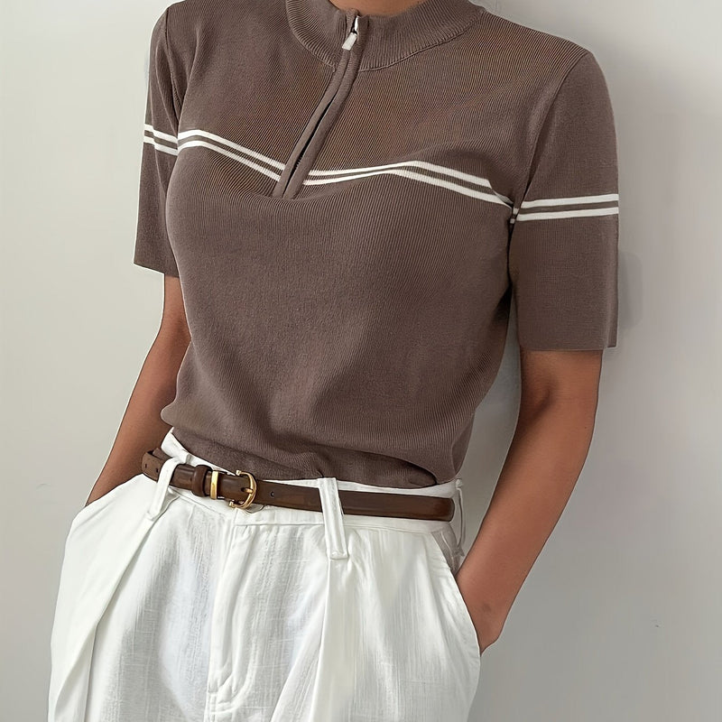 Damska Polo Koszulka w Paski z Zamek – Lekka Letnia Casual Top