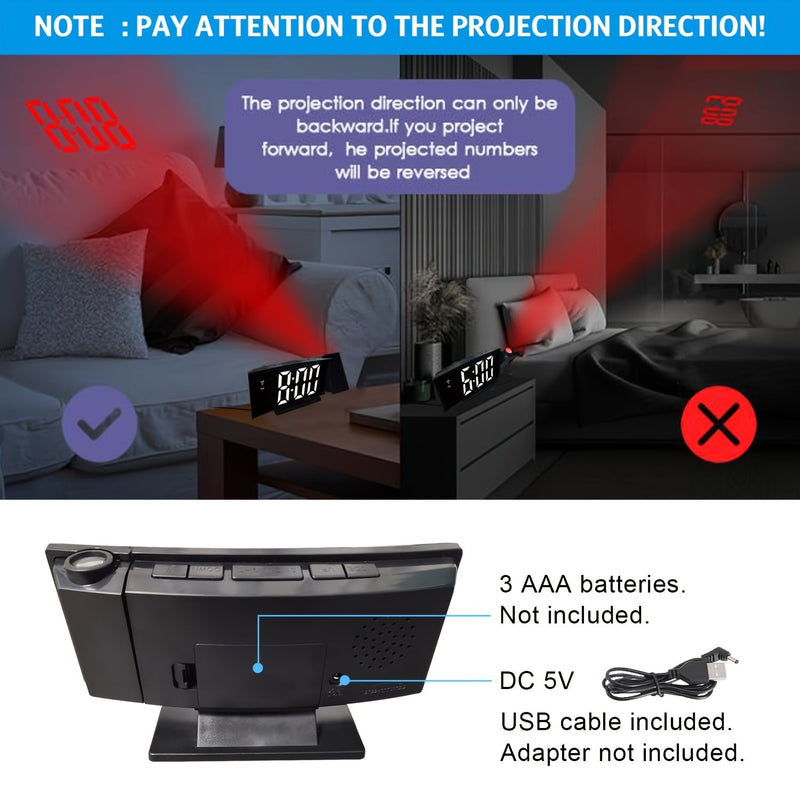 Cyfrowy Projektor Budzik – Wyświetlacz LED i Funkcja Drzemki z Regulacją Jasności