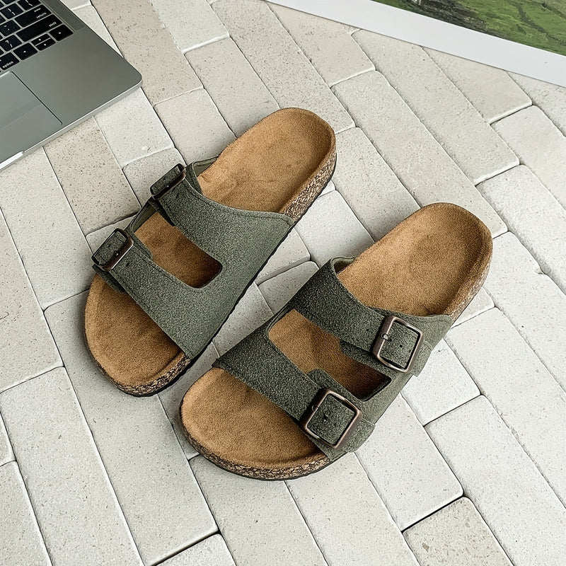 Papuci retro cu două catarame reglabile pentru bărbați – confortabili și stilati pentru bărbați