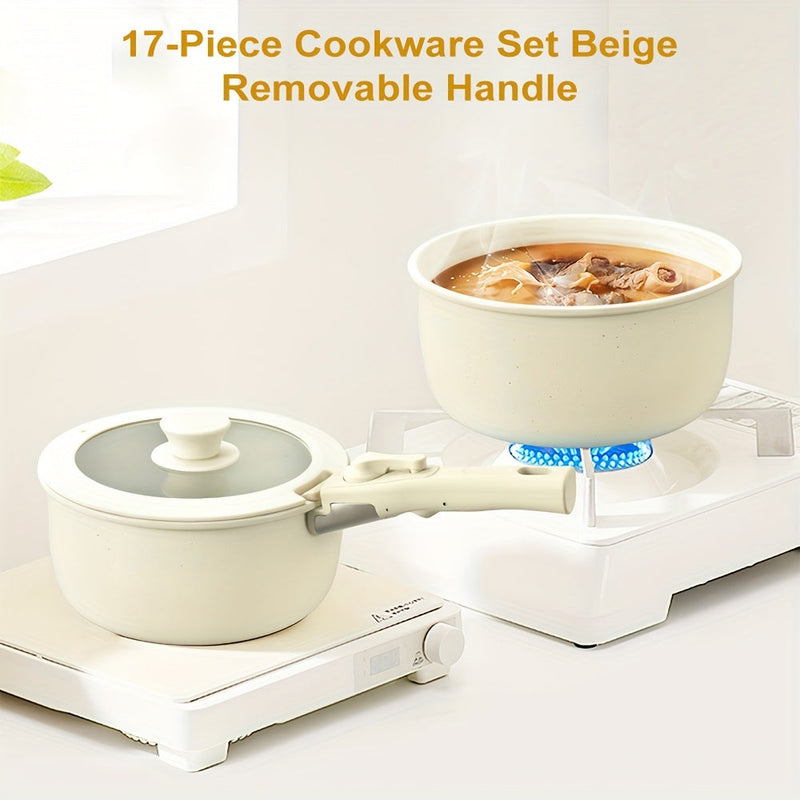 Set de vase ceramice cu 17 elemente – inclusiv mânere detașabile și friteuză adâncă