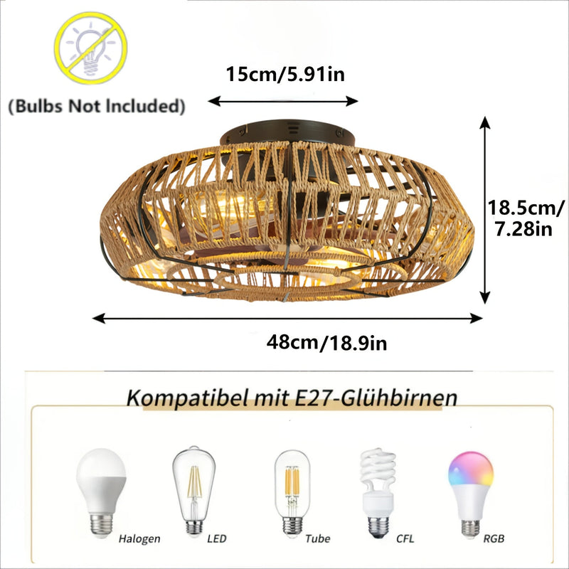 Ručně vyrobený stropní ventilátor z ratanu – Zen styl a funkčnost