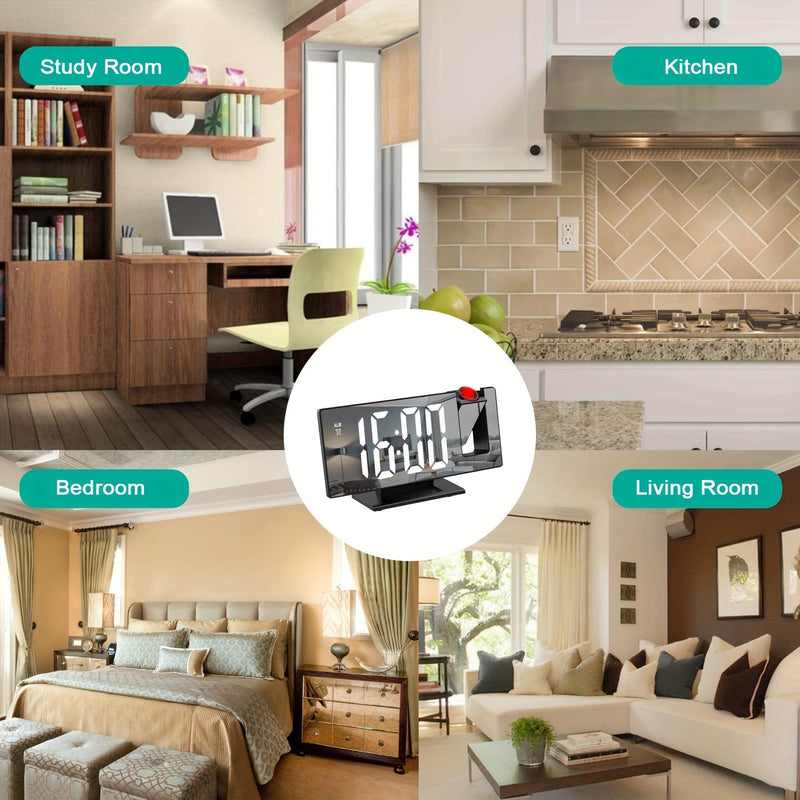 Projektor LED z budzikiem z regulacją 180° – Wyraźny wyświetlacz i funkcja drzemki do sypialni lub biura