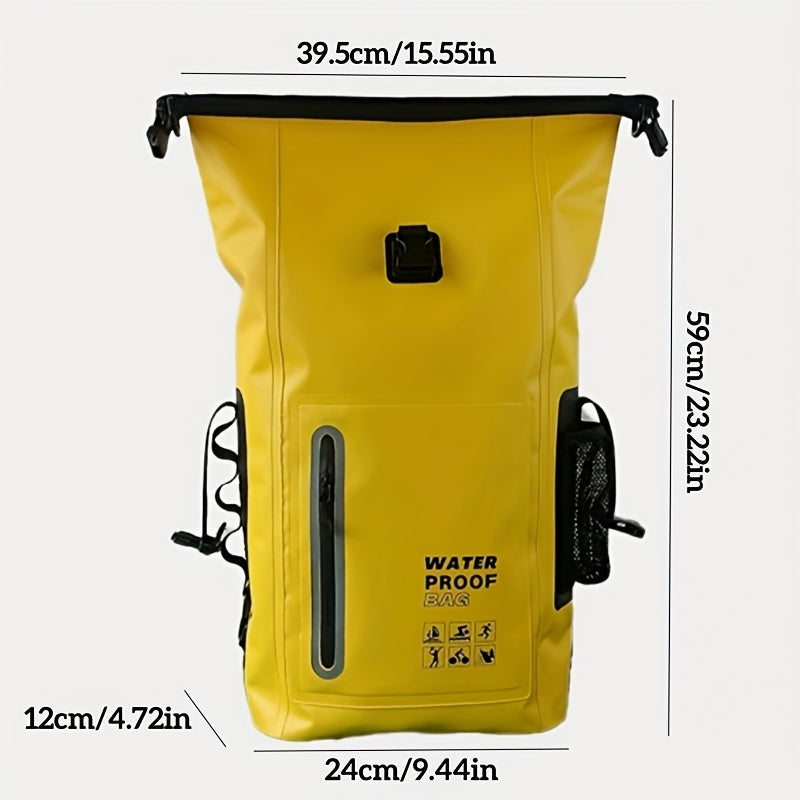 Wodoodporny plecak 25L z rolką, z wieloma kieszeniami, solidnym zapięciem klamrowym i siatkową kieszenią boczną