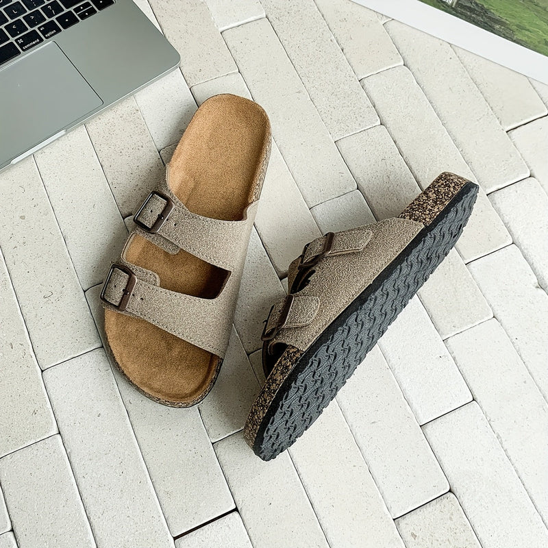 Papuci retro cu două catarame reglabile pentru bărbați – confortabili și stilati pentru bărbați