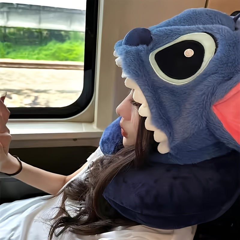 Poduszka podróżna Pluche Stitch z kapturem - Komfortowa poduszka w kształcie litery U z uszami