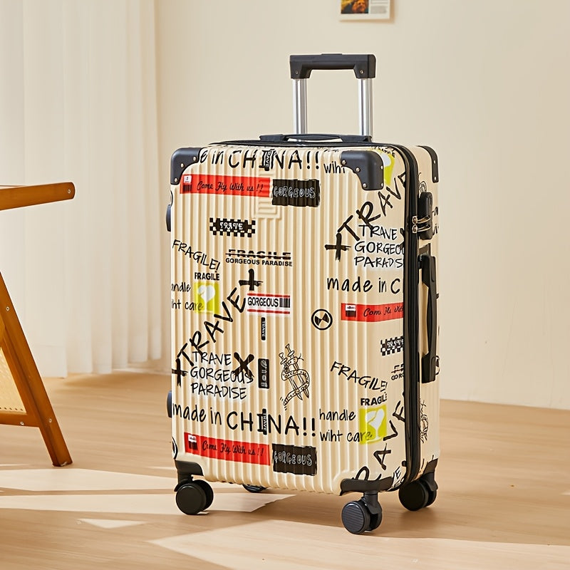 Luxusos Graffiti bőrönd űrmotívummal – 24 hüvelykes repülőtéri bőrönd forgó kerekekkel és TSA zárral