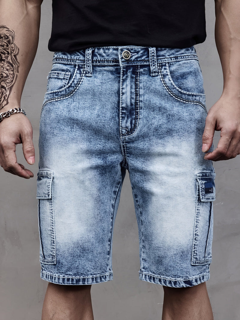 Męskie Szorty Dżinsowe z Wieloma Kieszeniami - Praktyczne i Wygodne