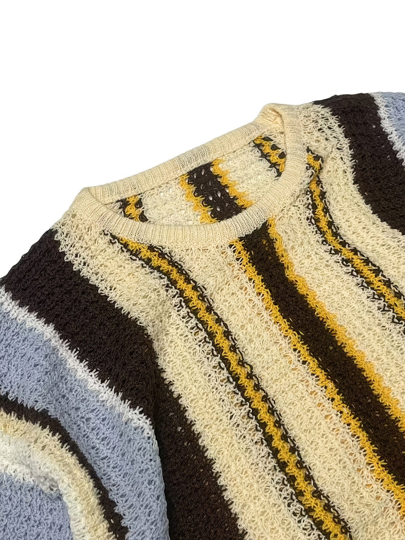 Casualowy Dziany Sweter w Paski – Wygodny i Przewiewny