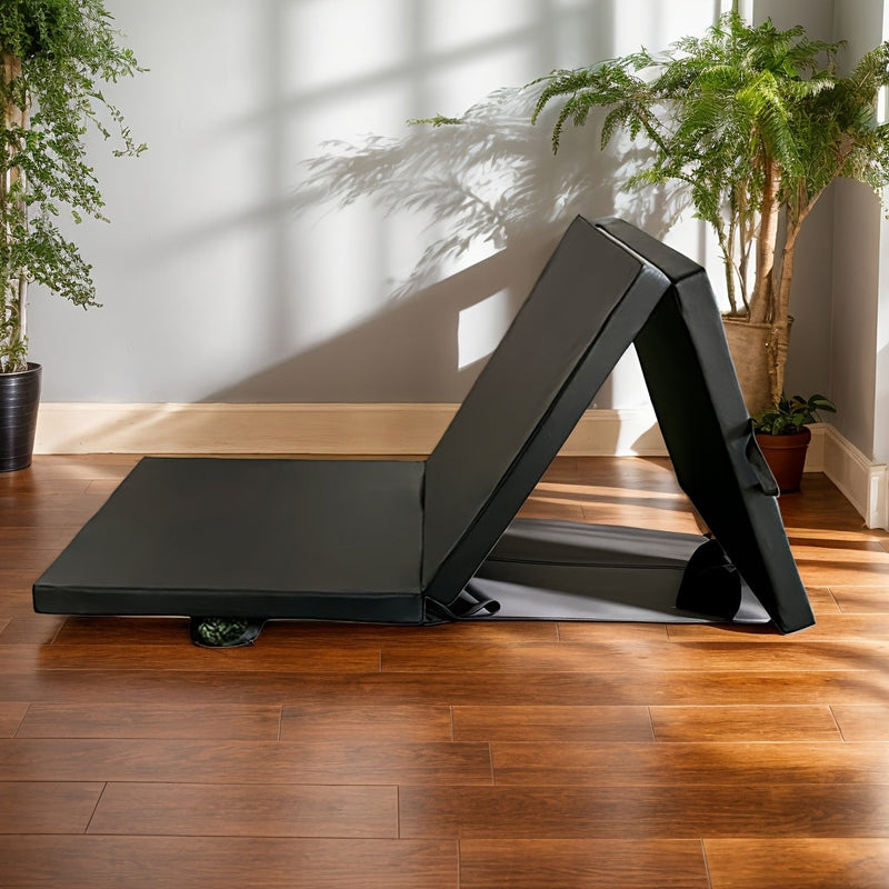 Saltea portabilă de yoga sub formă de triptic cu umplutură groasă, suprafață antiderapantă din PU și mâner