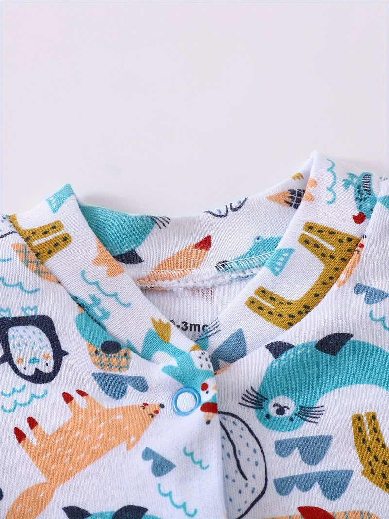 Set body pentru bebeluși în 3 piese cu imprimeuri de animale – mâneci lungi pentru activități în aer liber