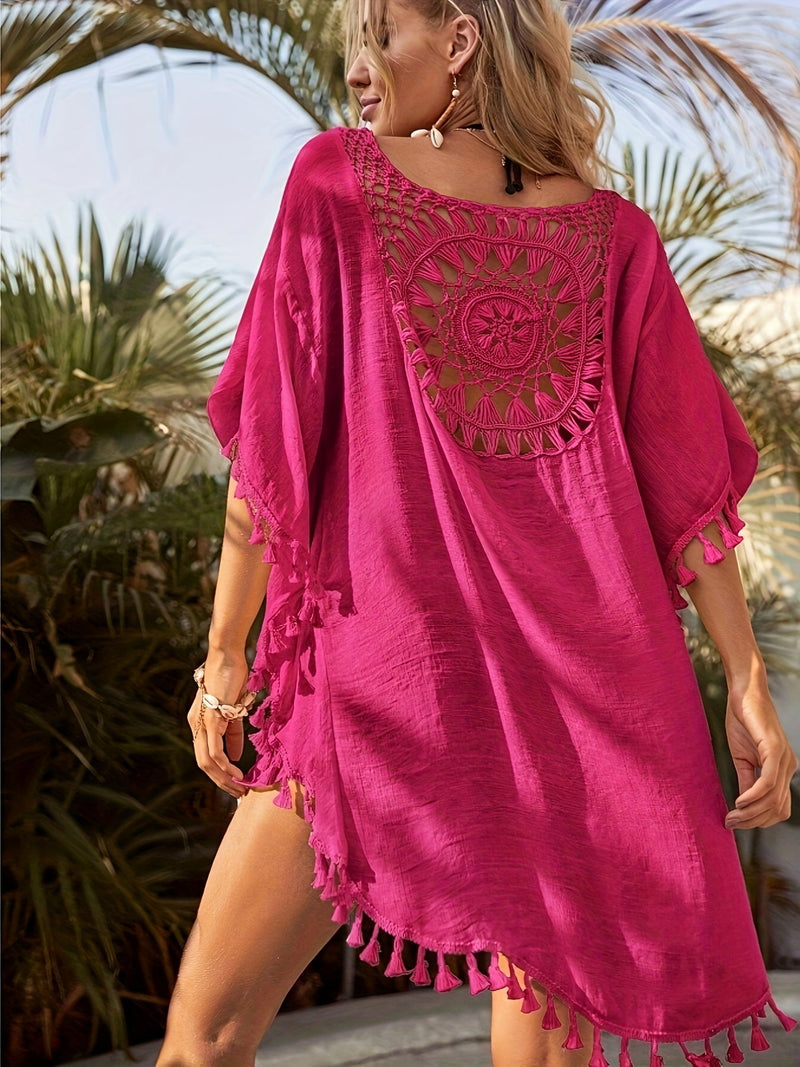 Tunică Boho de Plajă cu Detaliu Croșetat pe Spate - Stilată și Confortabilă pentru Vară