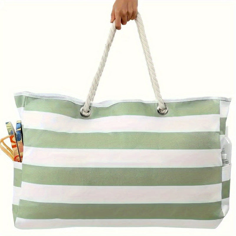 Paski Torba Plażowa – Przestronna Torba Podróżna z Rączkami z Liny do Transportu i Wakacji na Świeżym Powietrzu