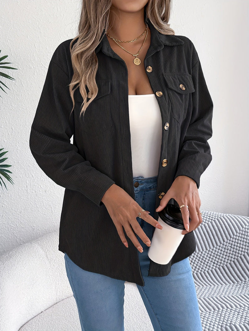 Casualowa Kurtka Sztruksowa Damska – Długie Rękawy i Klasyczny Kołnierz, Idealna na Jesień i Zimę