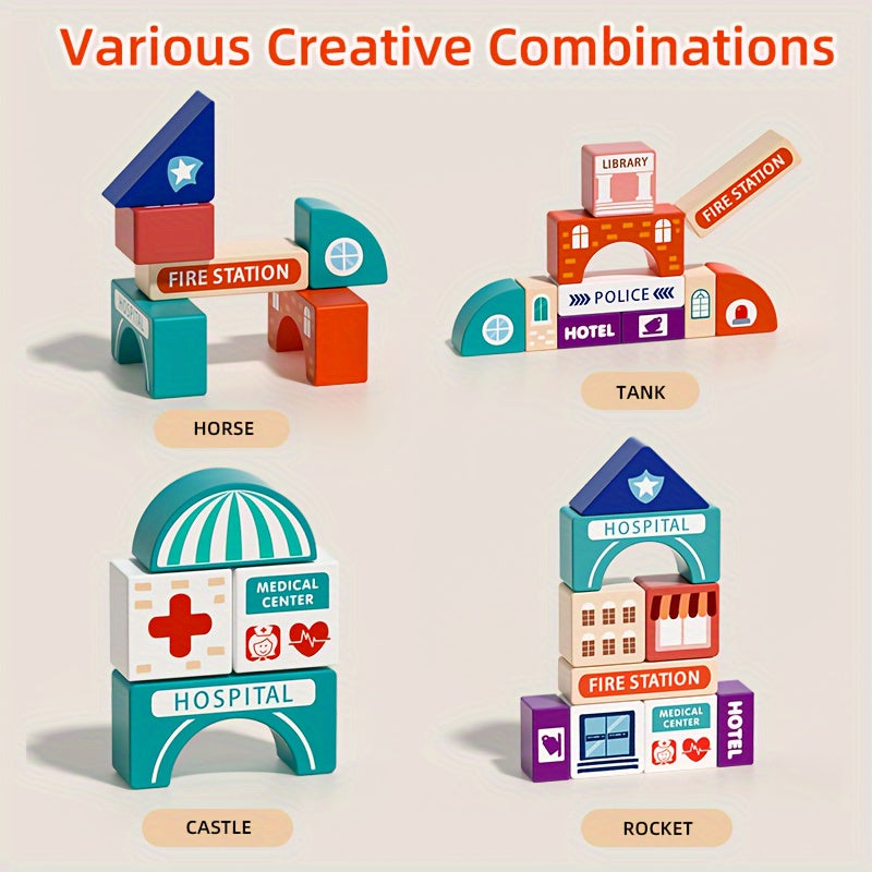 Zestaw Drewnianych Klocków Budowlanych - Radosne Doświadczenie Zabawowe dla Dzieci