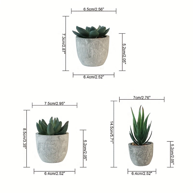 Set of decorative mini artificial plants with a concrete look – Stylish green accent for any interior
