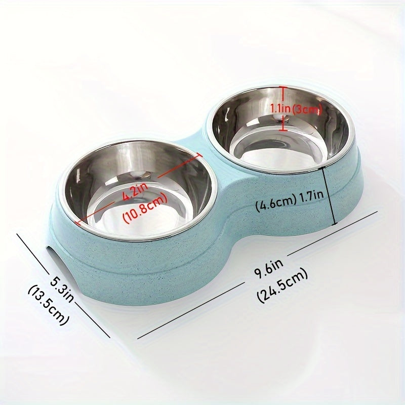 Double Stainless Steel Bowl for Pets – Ideal for Eating and Drinking