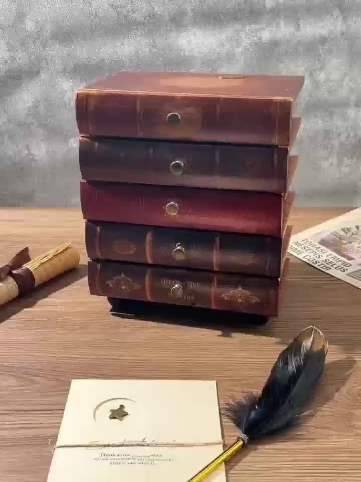 Klasyczna Pudełko w Kształcie Książki z Pięcioma Szufladami – Ponadczasowa Organizacja dla Domu i Biura
