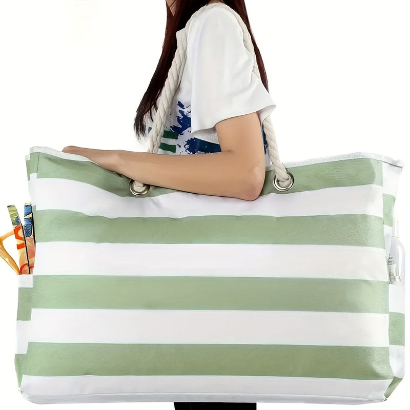 Paski Torba Plażowa – Przestronna Torba Podróżna z Rączkami z Liny do Transportu i Wakacji na Świeżym Powietrzu