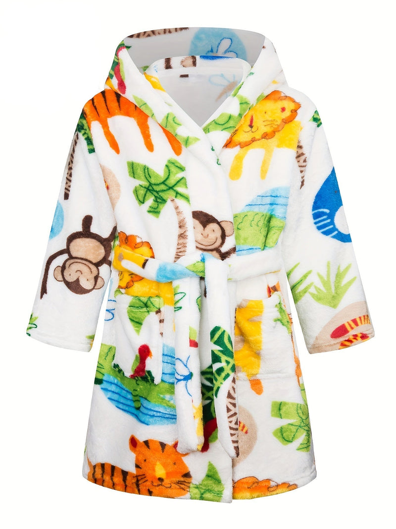 Flanelowa szlafrok dziecięcy z nadrukiem zwierząt – Super miękki i komfortowy dla chłopca i dziewczynki